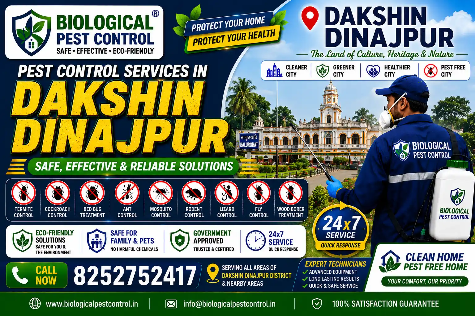 Looking for eco-friendly pest control in Dakshin Dinajpur and Kolkata? Biological Pest Control offers child-safe, government-approved termite, cockroach, bed bug, and rodent control in Balurghat, Gangarampur, and Kolkata. Call +91 8252752417 for a free consultation today!